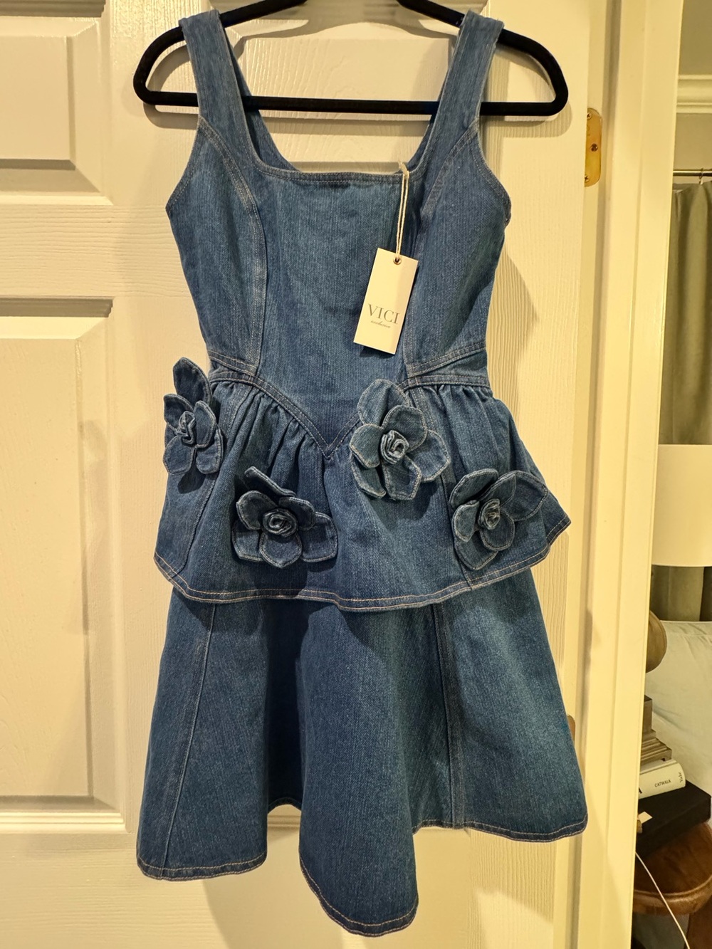 Vici Denim Rosette Mini Dress